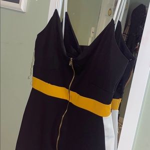 Windsor party dress black gold and white front zip